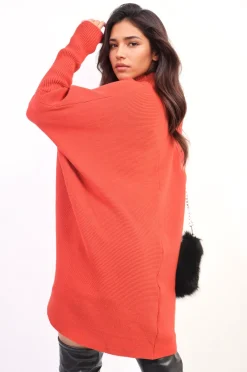Red Janiyah Turtle Neck Longline Knitted Jumper<IKRUSH Online