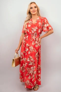 Red Ophelia Floral Wrap Maxi Dress<IKRUSH Clearance