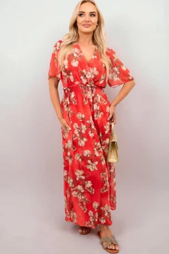 Red Ophelia Floral Wrap Maxi Dress<IKRUSH Clearance