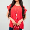 Red Vera Ruffle Trim Sleeve Top<IKRUSH Discount