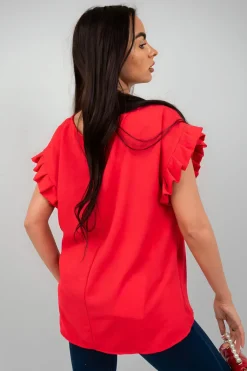 Red Vera Ruffle Trim Sleeve Top<IKRUSH Discount