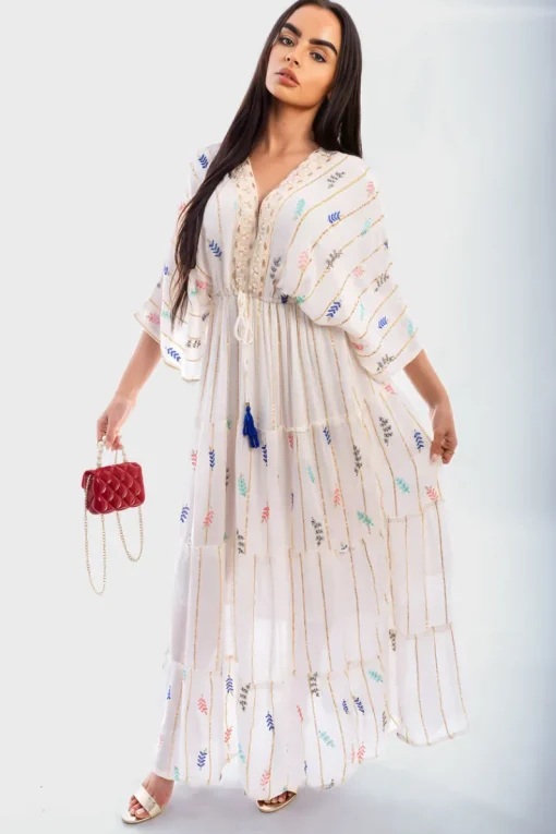 Royal Clara V-Neck Tassel Printed Detail Maxi Dress<IKRUSH Outlet