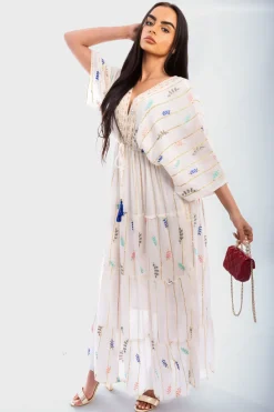 Royal Clara V-Neck Tassel Printed Detail Maxi Dress<IKRUSH Outlet