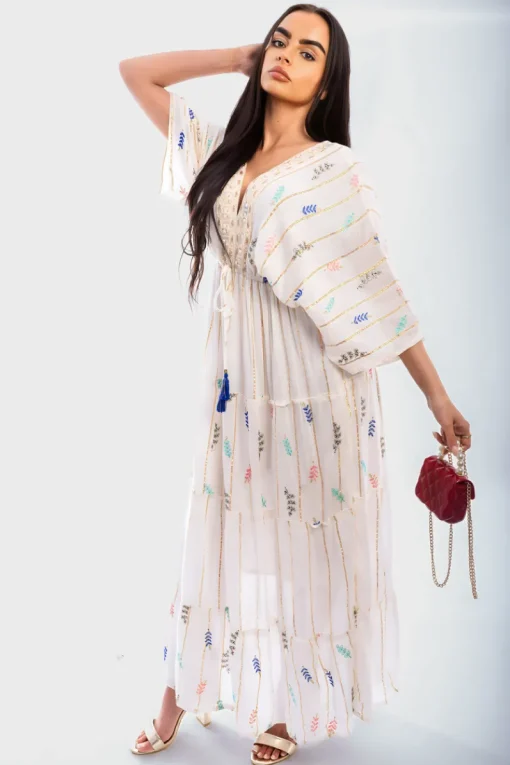 Royal Clara V-Neck Tassel Printed Detail Maxi Dress<IKRUSH Outlet