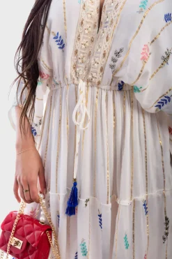 Royal Clara V-Neck Tassel Printed Detail Maxi Dress<IKRUSH Outlet