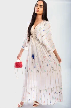 Royal Clara V-Neck Tassel Printed Detail Maxi Dress<IKRUSH Outlet