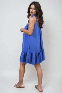 Royal Faye Backless Tie-up Spaghetti Strap Frill Hem Mini Dress<IKRUSH Online