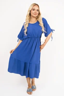 Royal Fianna Round Neck Short Sleeve Midi Dress with Tie Sleeve Detail<IKRUSH New