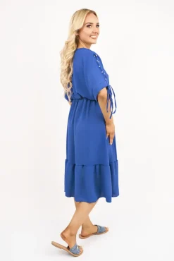 Royal Fianna Round Neck Short Sleeve Midi Dress with Tie Sleeve Detail<IKRUSH New