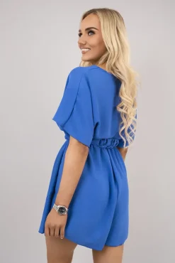 Royal Liora Wrap Front Short Sleeve Belted Playsuit with Elastic Waist<IKRUSH Hot