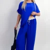 Royal Marina Drawstring Shiny Waist Wide Leg Trouser<IKRUSH Clearance