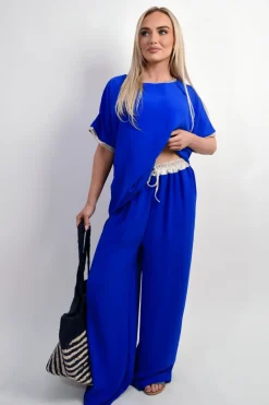 Royal Marina Drawstring Shiny Waist Wide Leg Trouser<IKRUSH Clearance