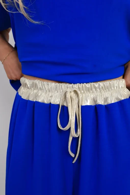 Royal Marina Drawstring Shiny Waist Wide Leg Trouser<IKRUSH Clearance