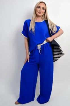 Royal Marina Drawstring Shiny Waist Wide Leg Trouser<IKRUSH Clearance