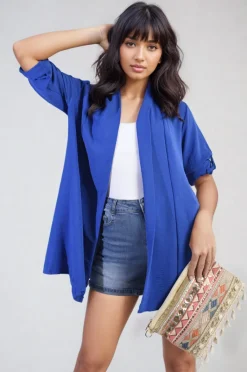 Royal Vivian Open Front Roll Up Sleeve Cardigan<IKRUSH Hot