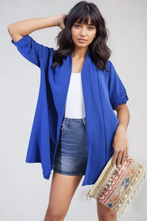 Royal Vivian Open Front Roll Up Sleeve Cardigan<IKRUSH Hot