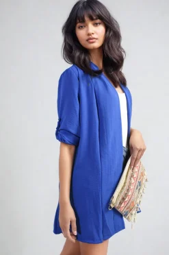 Royal Vivian Open Front Roll Up Sleeve Cardigan<IKRUSH Hot