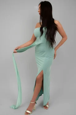 Sage Celeste High Slit Draped Scarf Maxi Dress<IKRUSH Fashion