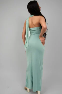 Sage Celeste High Slit Draped Scarf Maxi Dress<IKRUSH Fashion