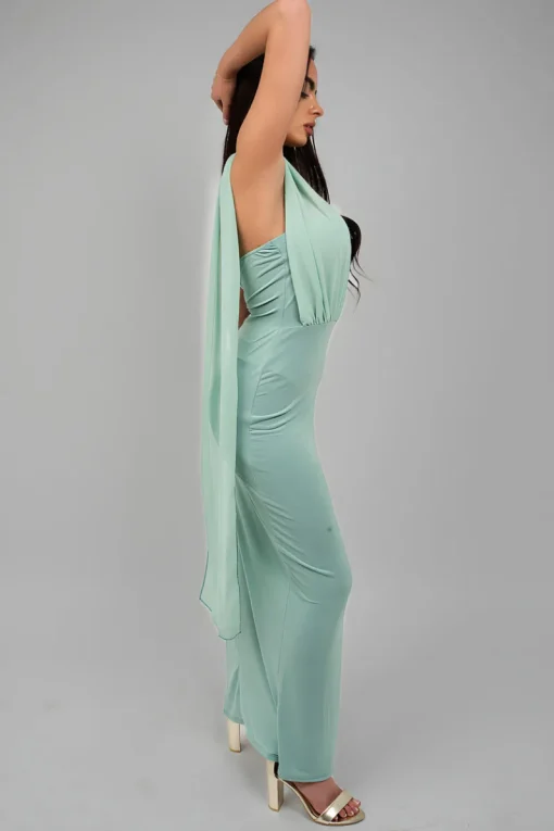 Sage Celeste High Slit Draped Scarf Maxi Dress<IKRUSH Fashion