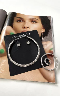 Silver Claire Diamante Ring Bracelet<IKRUSH New