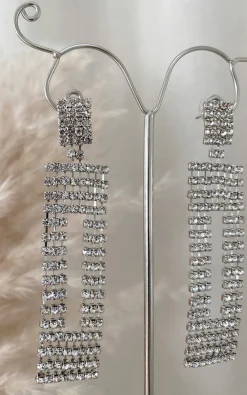 Silver Jiya Diamante Drop Earrings<IKRUSH Best
