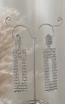 Silver Jiya Diamante Drop Earrings<IKRUSH Best