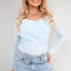 Sky blue Alora Off Shoulder Long Sleeve Bodysuit<IKRUSH Best