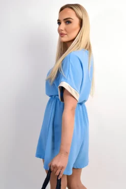 Sky blue Davina Casual Cross Over Playsuit<IKRUSH Discount