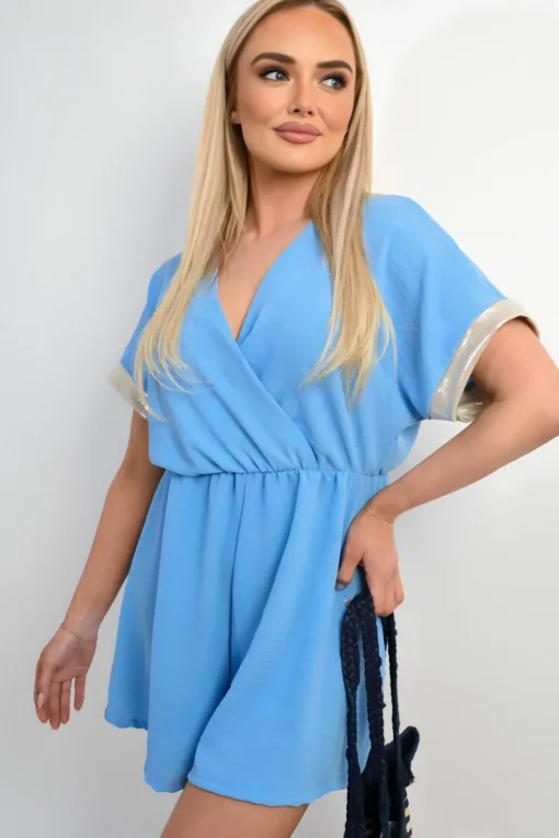 Sky blue Davina Casual Cross Over Playsuit<IKRUSH Discount