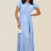 Sky blue Emmy Smocked Waist Tiered Midi Dress<IKRUSH New