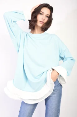 Sky blue Fiona Contrast Ruffled Hem Top<IKRUSH Hot