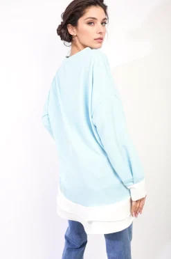 Sky blue Fiona Contrast Ruffled Hem Top<IKRUSH Hot