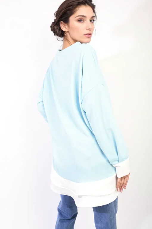 Sky blue Fiona Contrast Ruffled Hem Top<IKRUSH Hot