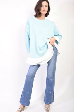 Sky blue Fiona Contrast Ruffled Hem Top<IKRUSH Hot