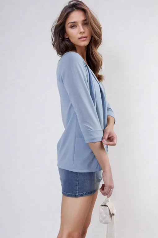 Sky blue Francesca Open Front Cardigan with Front Pockets<IKRUSH Hot