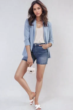 Sky blue Francesca Open Front Cardigan with Front Pockets<IKRUSH Hot
