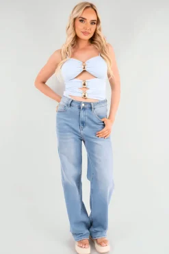 Sky blue Madelyn Cut Out Sleeveless Bodysuit<IKRUSH Sale