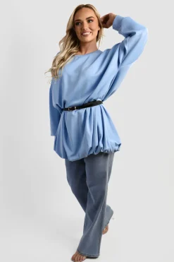 Sky blue Nadia Belted Long Sleeve Mini Balloon Dress<IKRUSH Sale