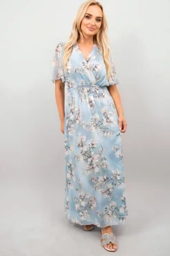 Sky blue Ophelia Floral Wrap Maxi Dress<IKRUSH Online