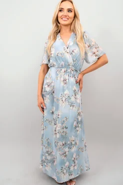Sky blue Ophelia Floral Wrap Maxi Dress<IKRUSH Online