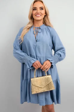 Sky blue Renata Long Sleeve Front Tie Tiered Mini Dress<IKRUSH Best