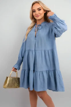 Sky blue Renata Long Sleeve Front Tie Tiered Mini Dress<IKRUSH Best