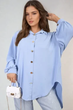 Sky blue Sienna Oversized Collared Button Down Top<IKRUSH Outlet