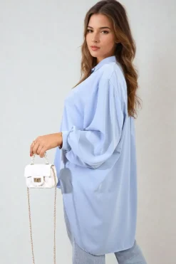 Sky blue Sienna Oversized Collared Button Down Top<IKRUSH Outlet