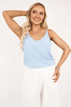 Sky blue Vanya Sleeveless Scoop Neck Relaxed Fit Top<IKRUSH Fashion