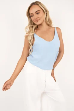 Sky blue Vanya Sleeveless Scoop Neck Relaxed Fit Top<IKRUSH Fashion