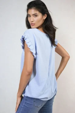 Sky blue Vera Ruffle Trim Sleeve Top<IKRUSH Online