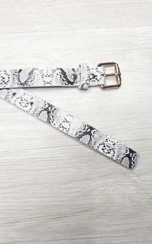 Snake print Freya Faux Leather Printed Belt with Square Buckle Detail<IKRUSH Fashion