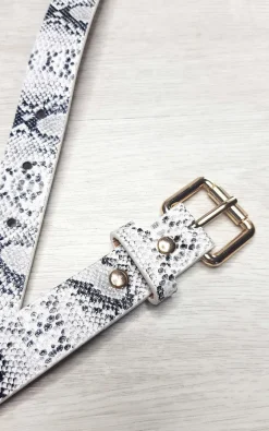 Snake print Freya Faux Leather Printed Belt with Square Buckle Detail<IKRUSH Fashion